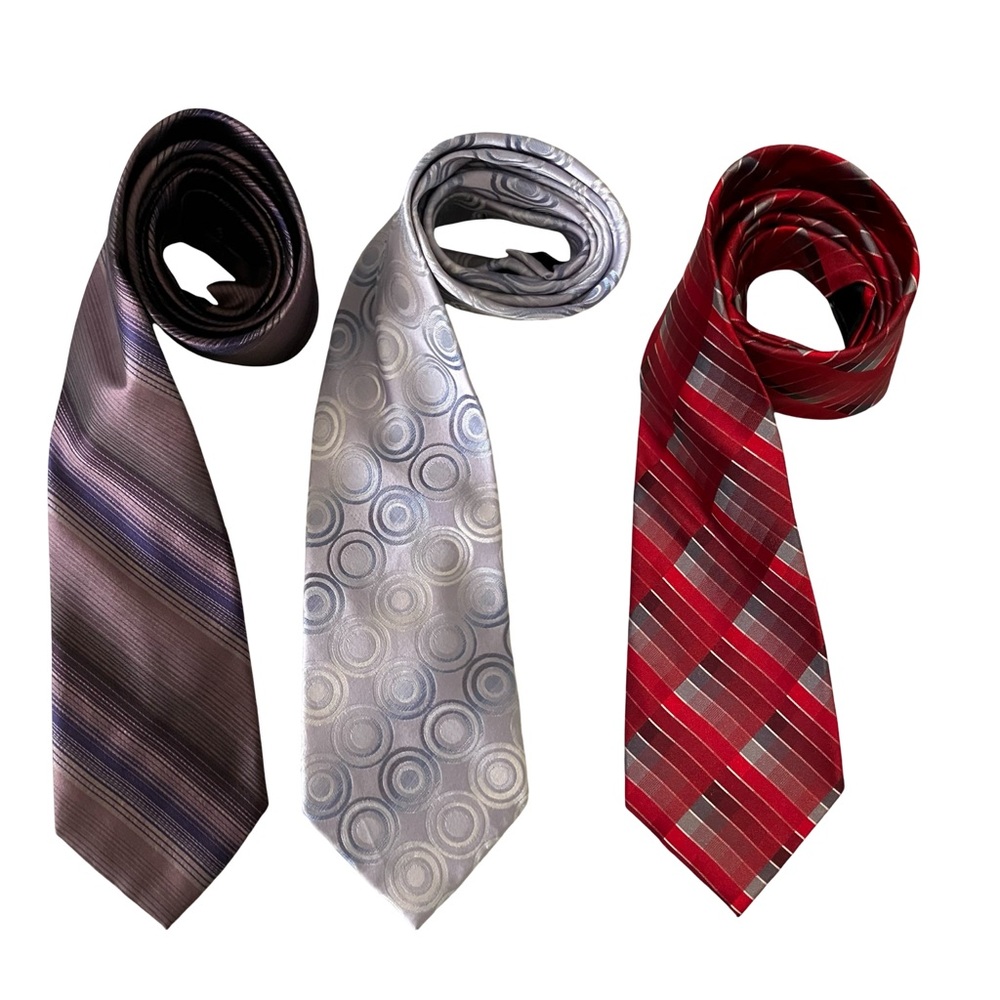 Arrow Tie Silk Necktie Geometric Circle Striped Red Purple Lot Of 3